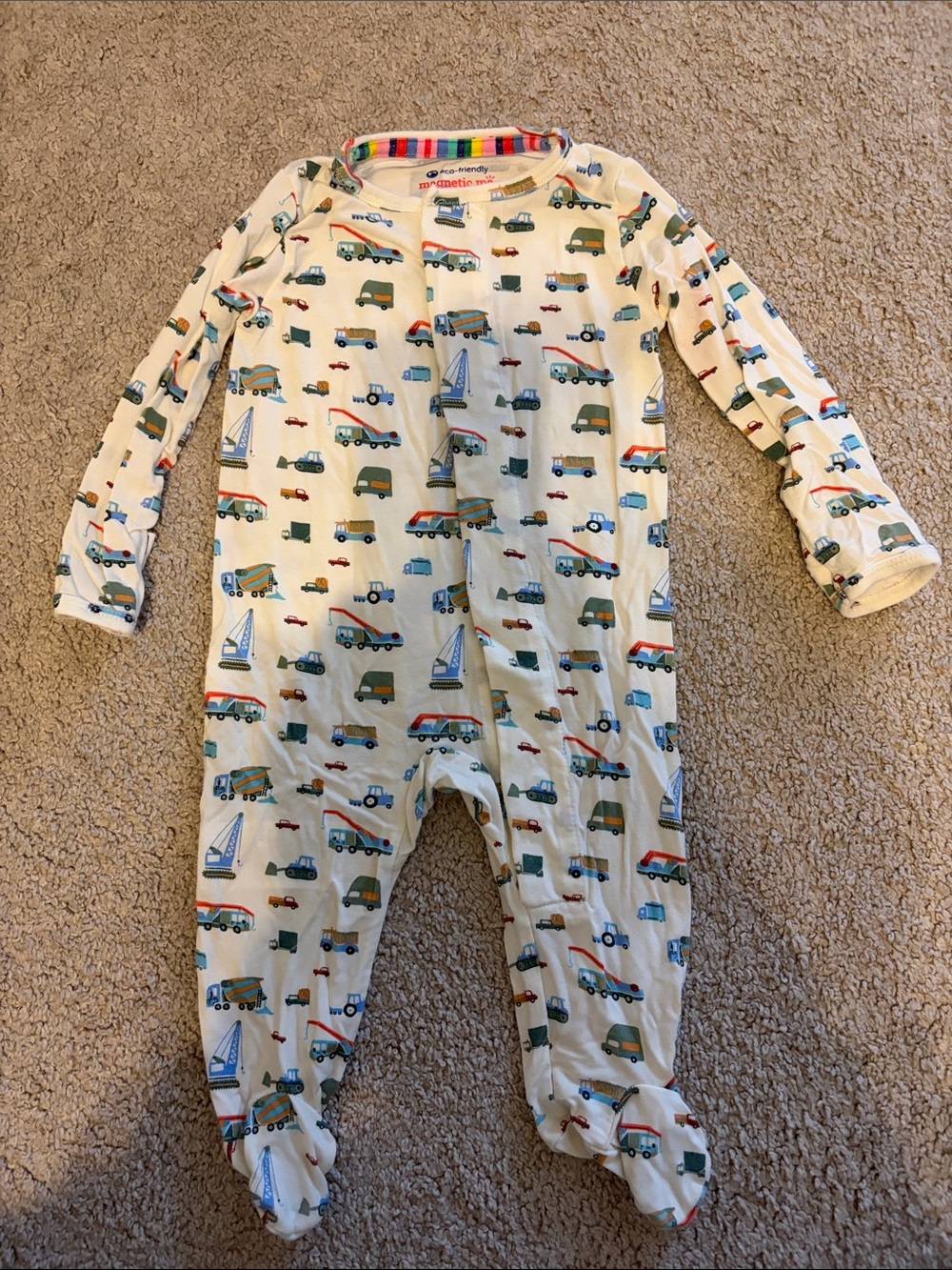 Magnetic Me Cream Kids One-Piece Footed Pajamas with Vehicle Print